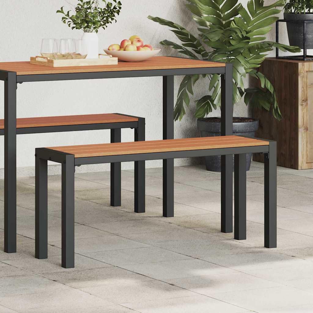 Banco de jardín marrón 100 x 28 x 45 cm, de acero, resistente a la intemperie, para terrazas, jardines y balcones con estructura de metal estable