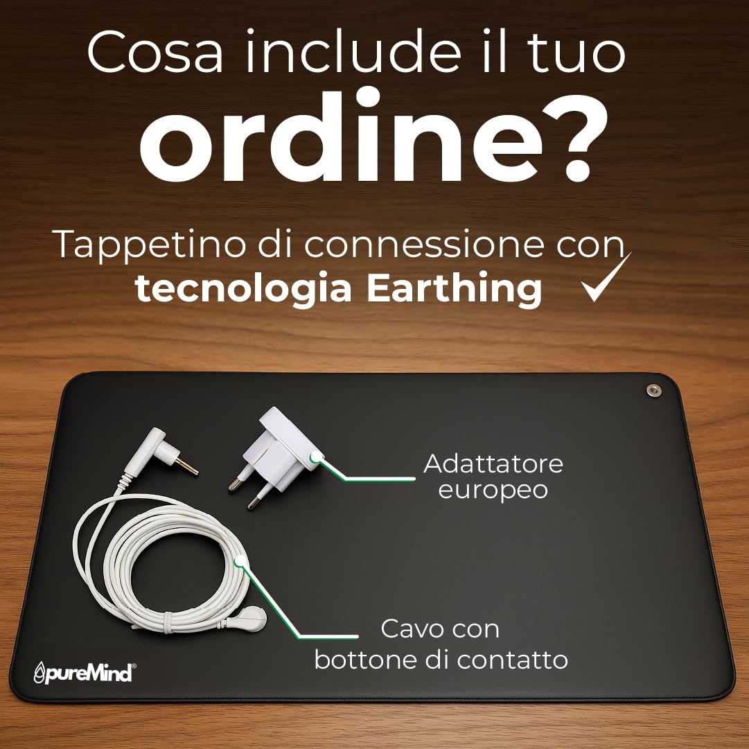Tappetino Grounding 60 x 40 cm, per connessione a terra, per scrivania o pavimento, anti-stress + riposo e benessere Puremind