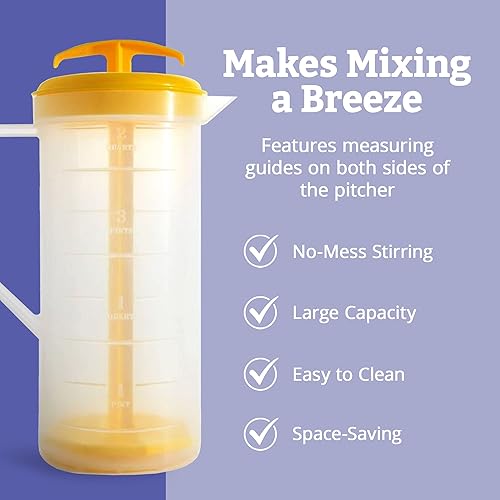 Miniatura 3 de Jarra mezcladora amarilla de 2 cuartos con émbolo, jarra mezcladora de plástico sin BPA para jugos, leche, té, batidos y más, apta para