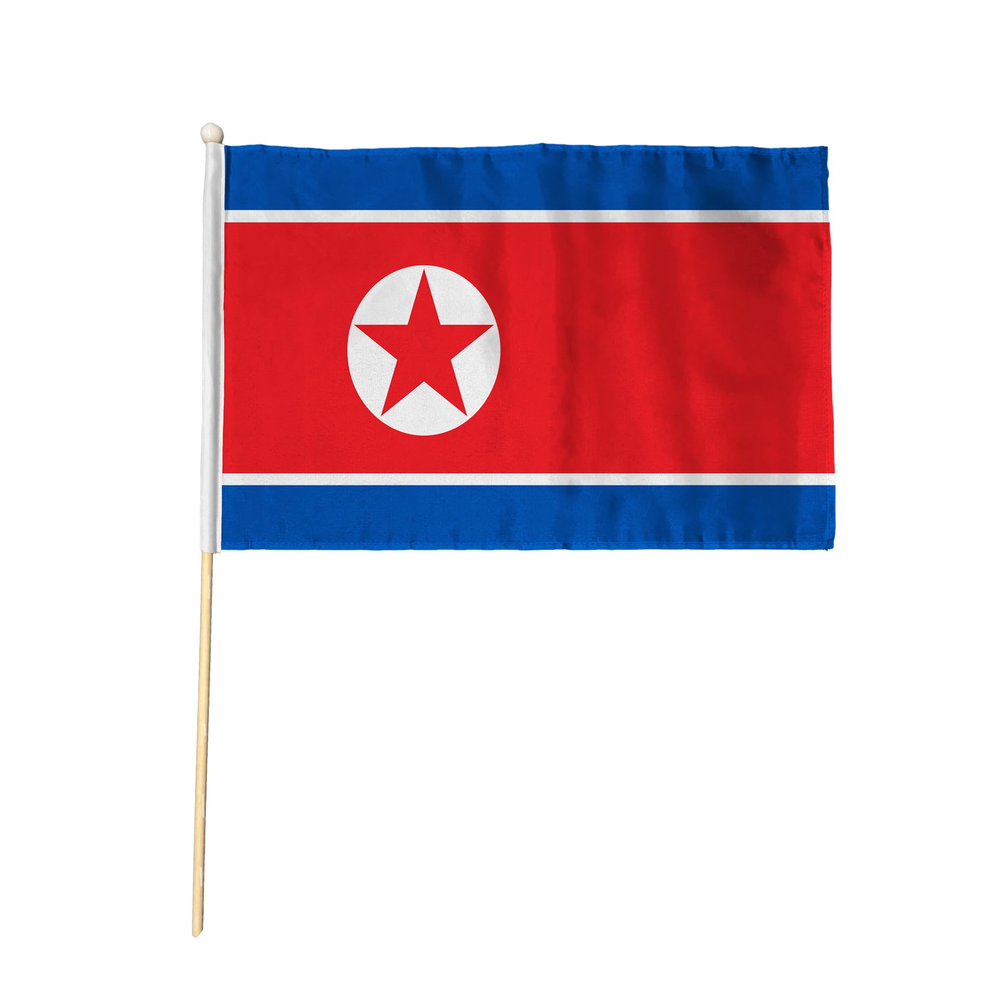 Flagtex North Korea Pack of 6 Hand Waving Flag (18x12 Inch Large) - Premium Wooden Stick Hand Flag Big Size Natural Wood Pole DPRK National Flag Events Parades Celebrations Cultural Festivals — image 1