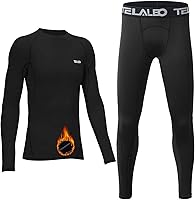 TELALEO Kids Boys Girls Thermal Fleece Lined Compression Shirts & Leggings Set - Long Sleeve Baselayer for Cold Weather Sports