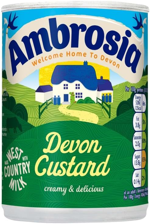 Ambbrosia Devon Custard 385g - Creamy & Delicious - Welcome Home To Devon - Ambrosia Devon Custard Pots Can Be Enjoyed On Their Own, Poured Over Puddings - Pack of 4