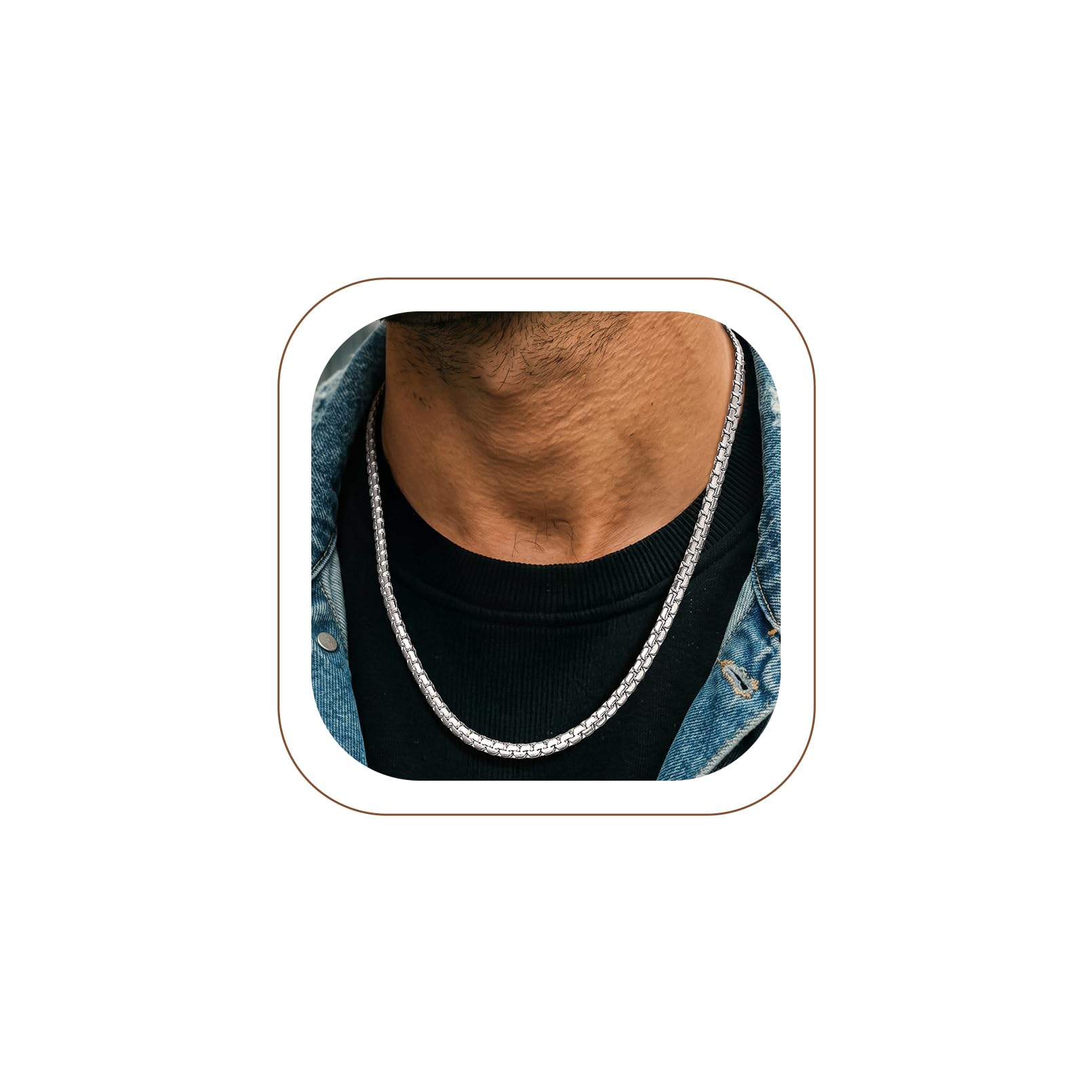 PROSTEEL Stainless Steel Flat Box Link Chain Necklace for Men