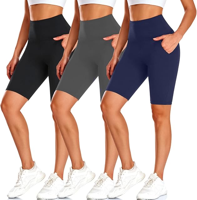 we fleece 3 Pack Biker Shorts for Women-8"/5" High Waisted Workout Running Athletic Yoga Gym Womens Short Pants