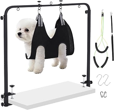 Dog Grooming Table Arm Adjustable Dog Grooming Arm & Dog Grooming Hammock for Home Use, Grooming Table with Hammock for Nail Trimming, Drying, and Bathing Fits Small to Large Dogs