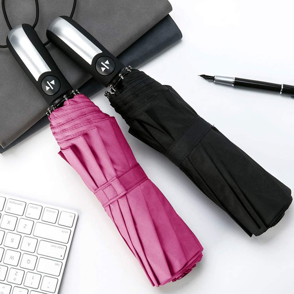 USA Folding Umbrella 10 Ribs Compact Travel Umbrella with Teflon Coating, Automatic Umbrellas Anti UV Coating Folding Umbrellas(Pink) - Image 2