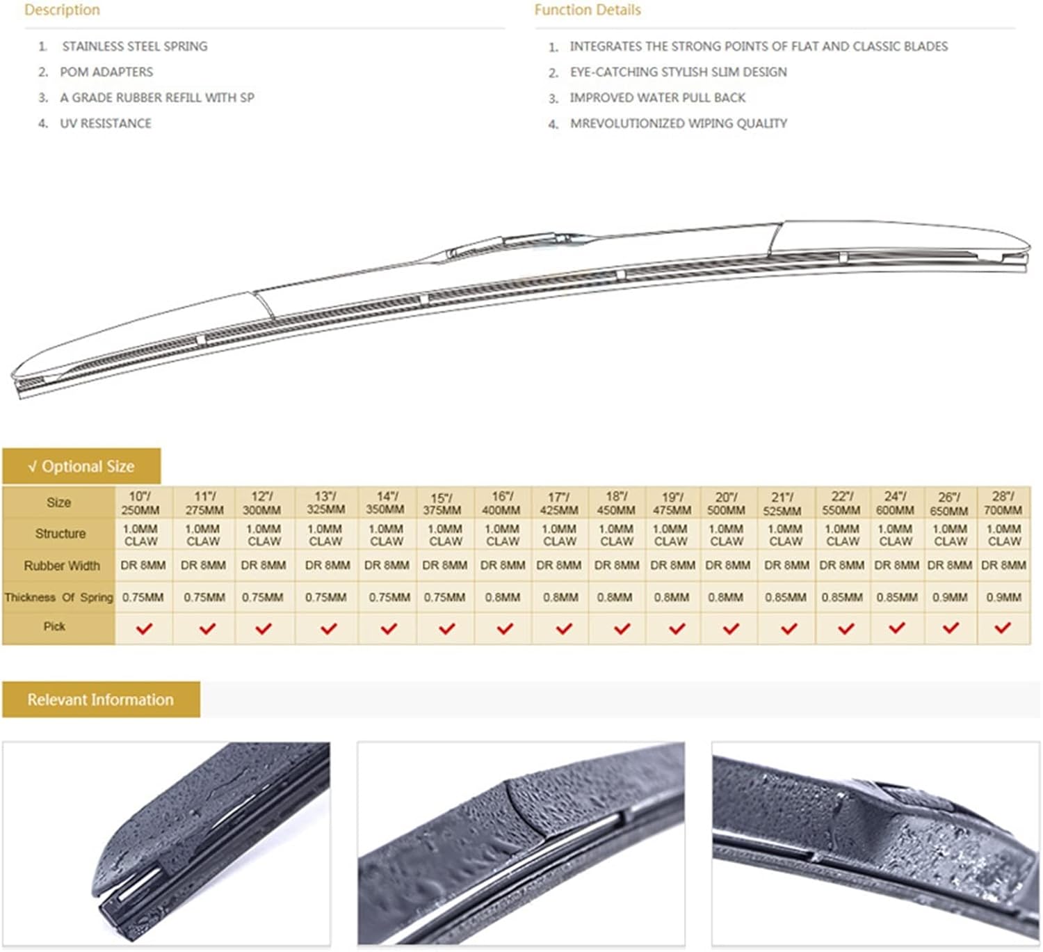 26"+14" LHD Front Hybrid Wiper Blades Windshield Windscreen Window Brush For Toyota For Corolla E140 E150 2007-2012