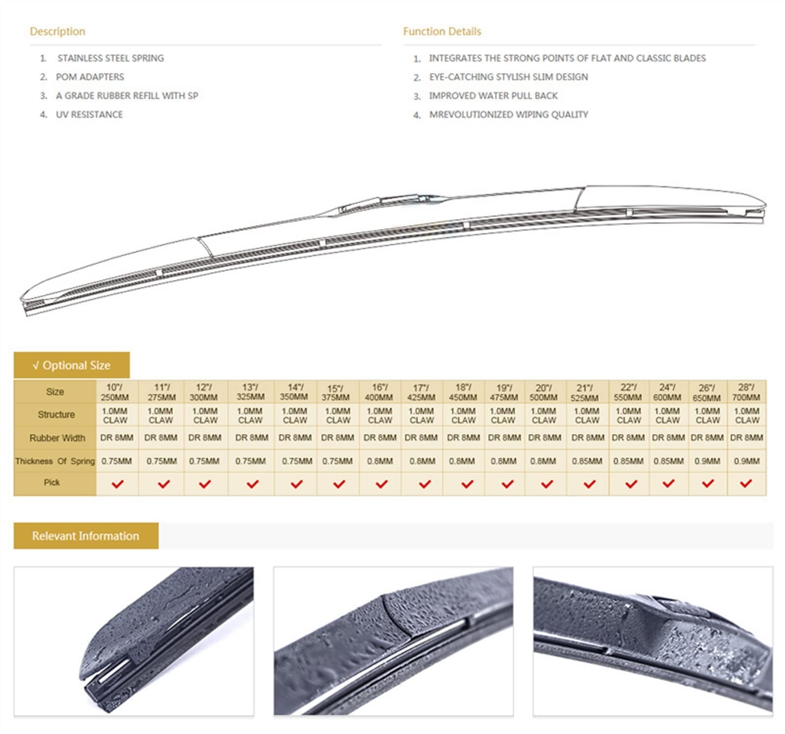 26 "+ 14" LHD Anteriore Ibrido Spazzole Tergicristallo Auto Parabrezza Parabrezza Tergicristallo per T&oyota per Corolla E160 E170 E180 2012-2018 Durevole