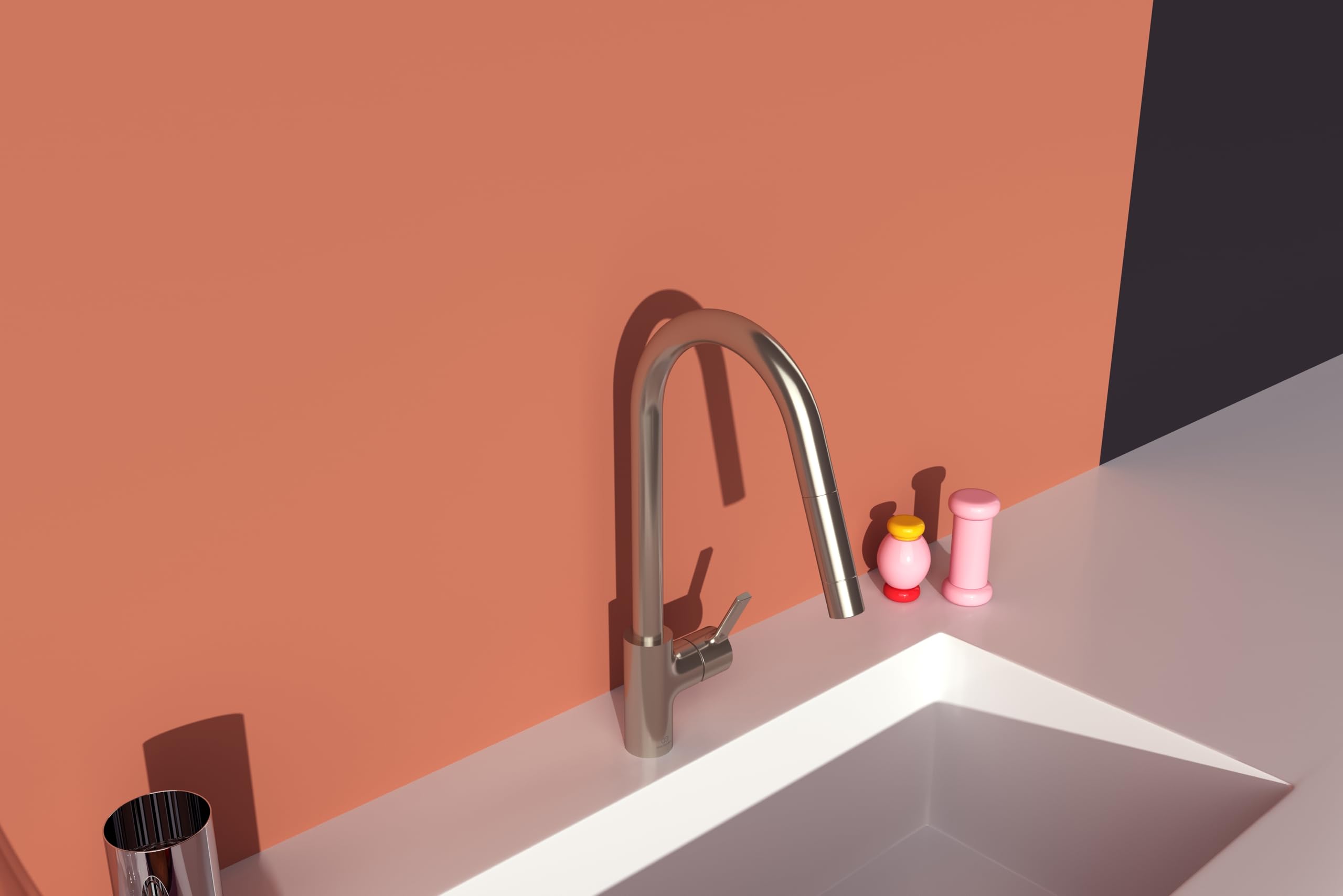 Ideal Standard – Gusto Mitigeur de cuisine, Bec rond en C, avec vaporisateur extractible, bec pivotant à 360°, facile à installer avec la fixation EasyFix+, Silver Storm