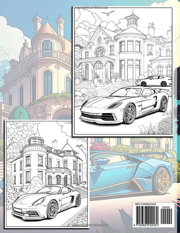 Luxury Cars Coloring Book: A Collection of Cool Supercars With Massive Houses Coloring Pages Special Gift For Kids, Adults, Boys, and Car Lovers Fun & Relaxation image 3