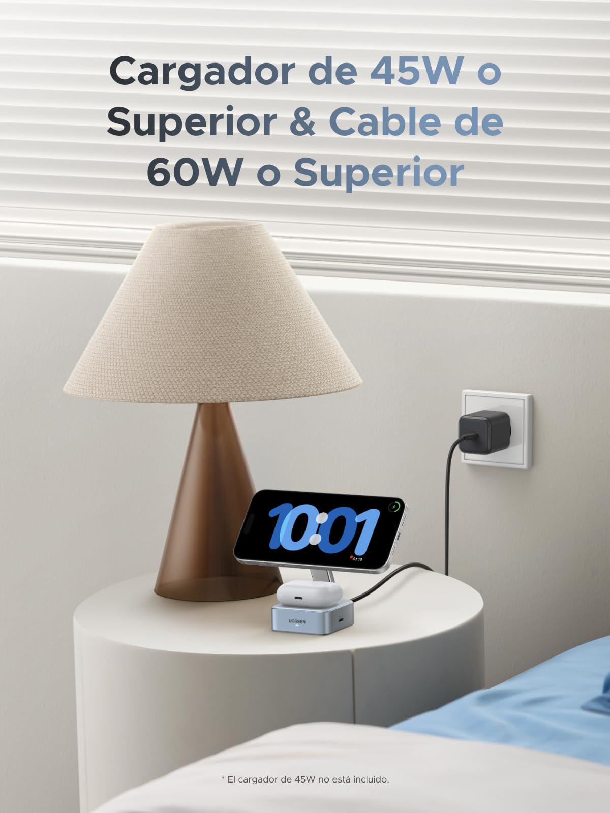 UGREEN MagFlow Qi2 25W Cargador Inalámbrico MagSafe 2 en 1 Plegable | Compatible con iPhone 17 16 15 14 13 12 Air Plus Pro Max AirPods 4 3 Pro 3 2 1, Estación de Carga Magnético, Ángulo Ajustable