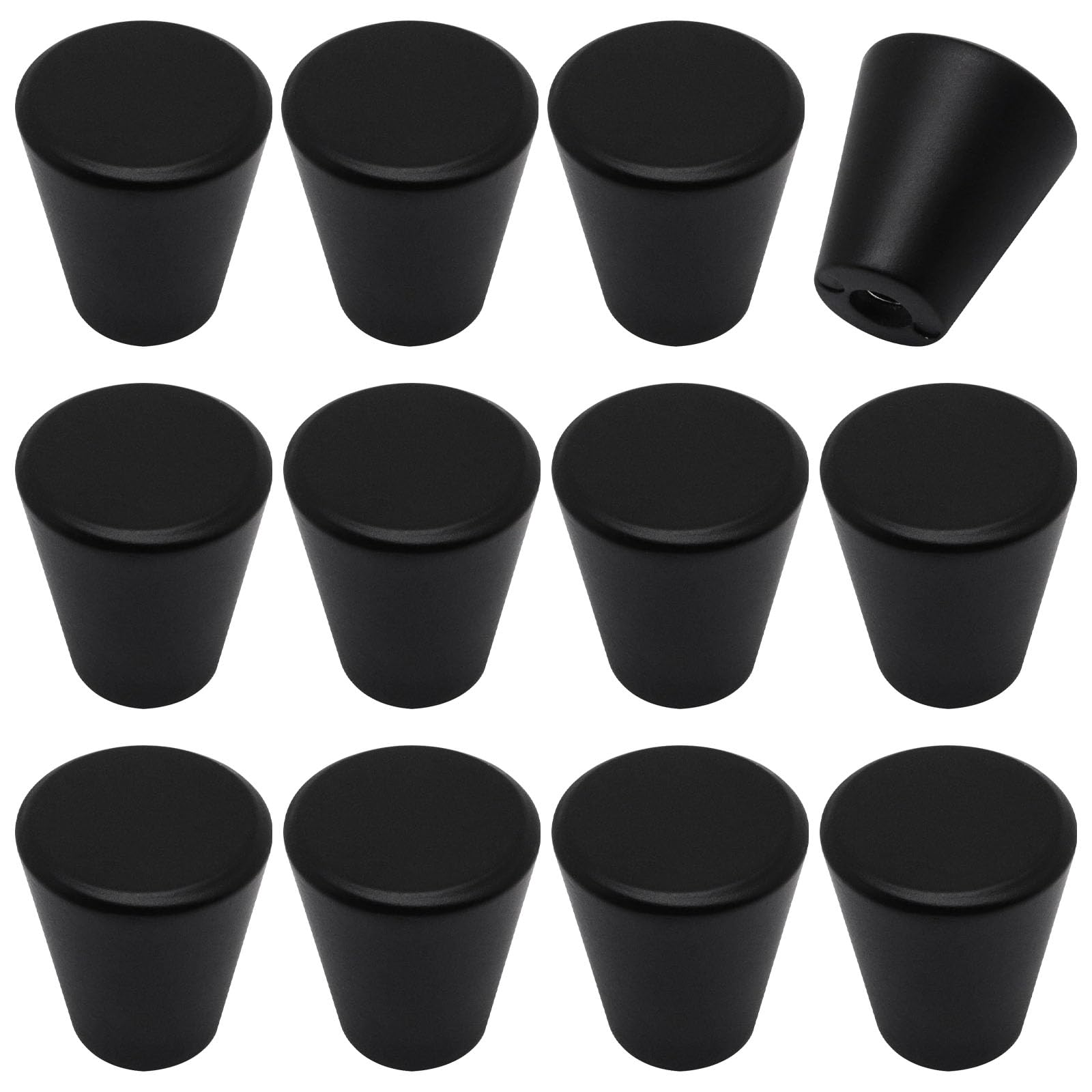 YuGtcen Black Cabinet Knobs, 3/4 inch Drawer Knobs Cone Dresser Knobs Matte Black Drawer Pulls Dresser Handles for Kitchen Cupboard Closet (Black,12)