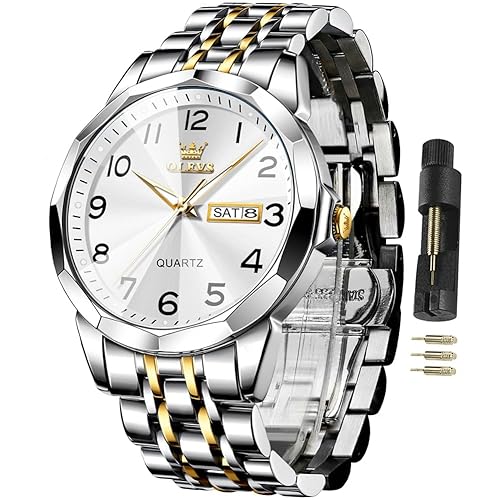 OLEVS Watches for Men Business Dress Diamond Analog Quartz Big