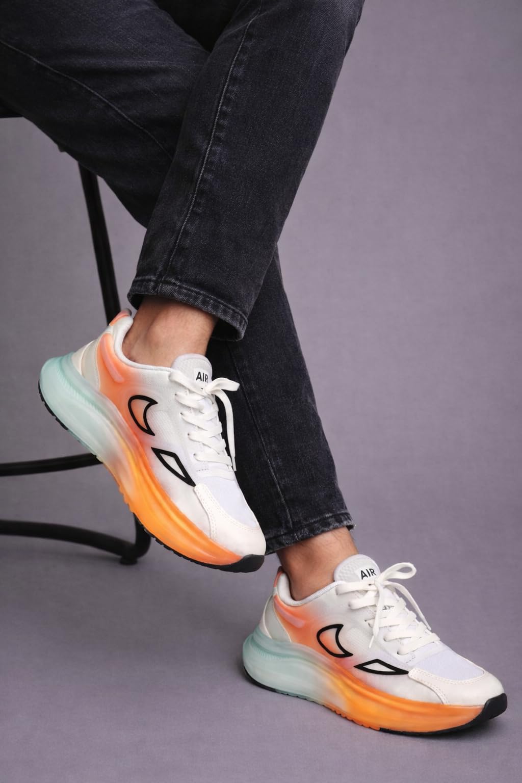 Air Cushion Running Sport Shoes, White Upper with Orange-Mint Gradient Sole, Lace-Up Lightweight Athletic Trainers (UK Footwear Size System, Adult, Men, Numeric, Medium, 8) 4