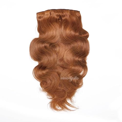 Miniatura 5 de viviaBella Extensiones de cabello humano virgen ondulado con clip, color rojo cobre, 12 pulgadas, extensiones de cabello humano brasileño con clip,