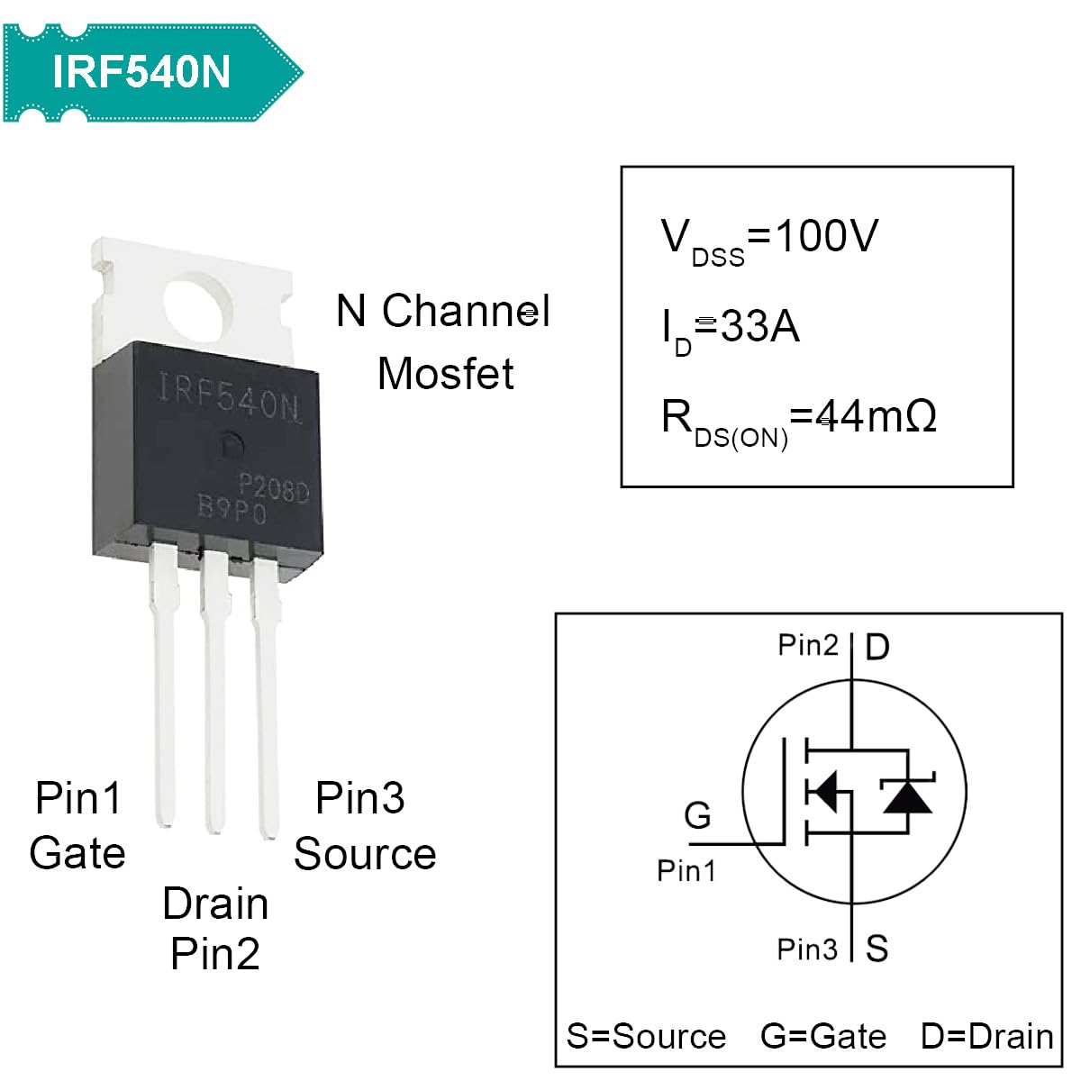 Irf540n Using Arduino Snapklik.com : DAOKAI IRF540 Mosfet Transistor IRF540N N-Channel 33A ...