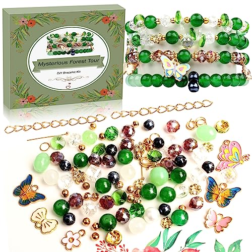 Misty Forest Series Beads for Jewelry Making Kit - Includes Chains, Jump Rings, Spacers and Butterfly Pendant Glass and Crystal Beads for Bracelets Jewelry Making Supplies for Adults
