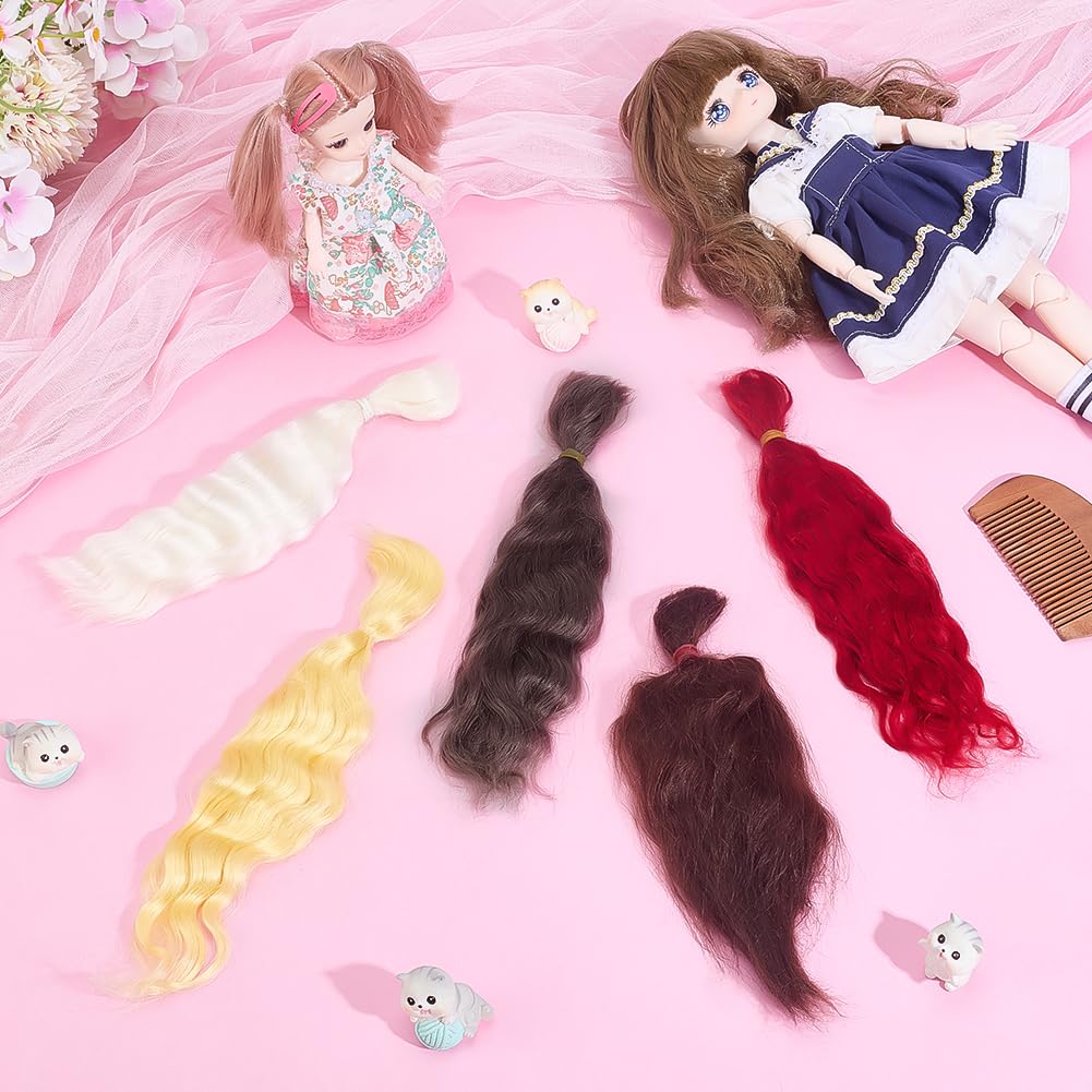 PH PandaHall Brown Hair Wefts Mohair Hairs Wig 22cm Long Curly Hair Wool Figurine Wigs Synthetic Hairs Extensions for Puppets Wigs Making Replacement DIY Craft Materials Supplies - Image 4