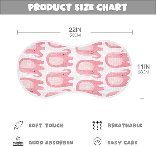 Miniatura 3 de Kigai Paquete de 2 paños de muselina de algodón para eructos para bebé, tela absorbente de elefante rosa, trapos suaves para bebés, niños y niñas,