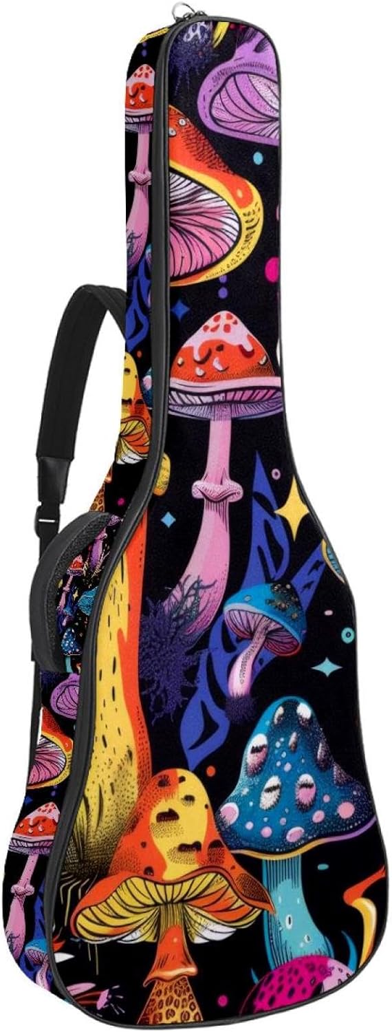 Acoustic Guitar Gig Bag 1 cm Thick Padding, Waterproof Electric Guitar Bag 40-42 Inch Guitar Case Backpack with Dual Shoulder Strap, Bright Psychedelic Colorful Mushrooms