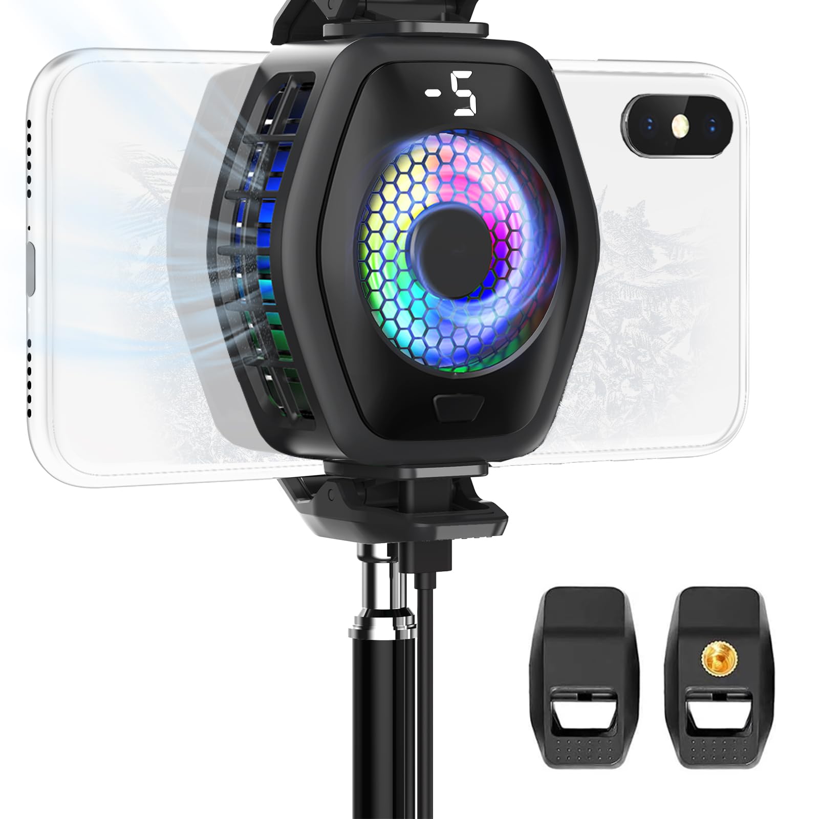 Jremreo Enfriador magnético 2 en 1 para teléfono con clip – Ventilador de refrigeración de teléfono celular para juegos alimentado por semiconductores para iPhone/Android/iPad/Tablet – juegos