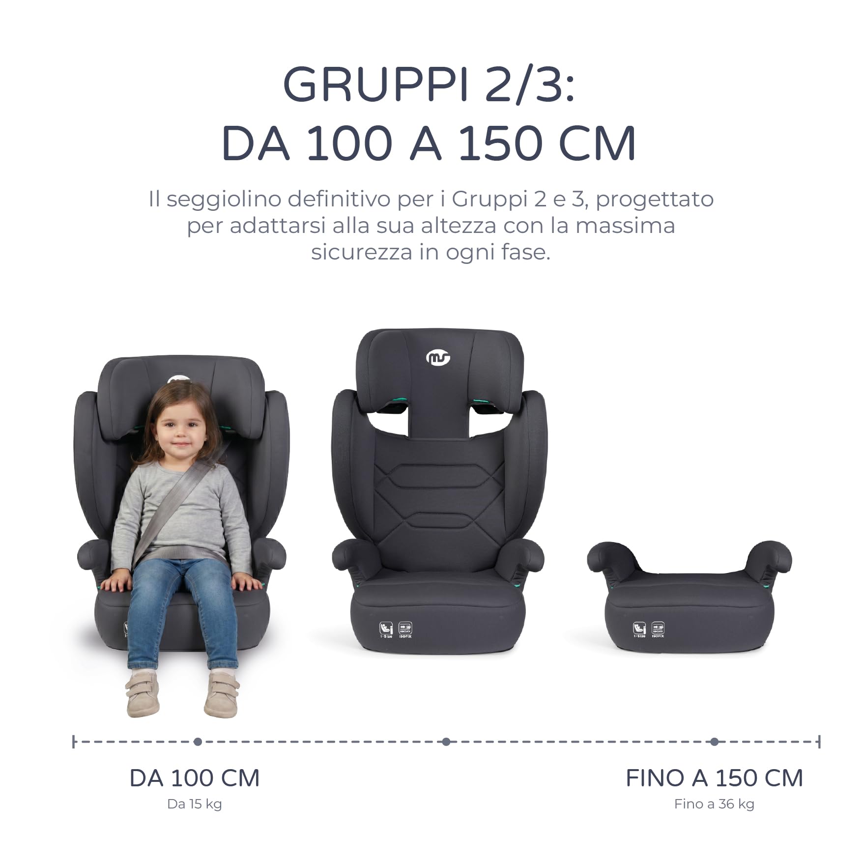 MS BabyWorld – BETA e ALPHA – Seggiolino auto Isofix Gruppo 2/3 e seggiolino rialzato convertibile | 15-36 kg | 100-150 cm | Cintura di sicurezza | Per neonati e bambini piccoli (Alpha Nero)