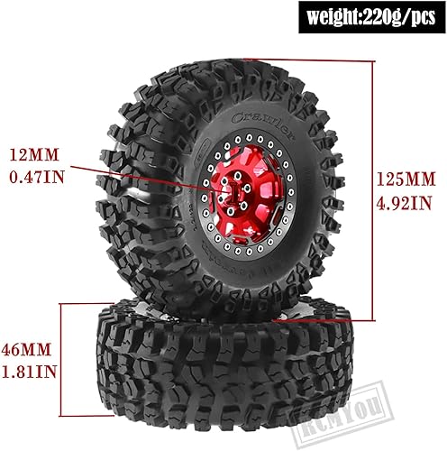 Miniatura 13 de Rc Llantas y neumáticos de 2.2 pulgadas para 1/10 SCX10 SCX10 II 90046 SCX10 III AXI03007 TRX4 TRX6 D90 VS4-10 Gen8 MST CFX, RC Crawler Car 4 piezas