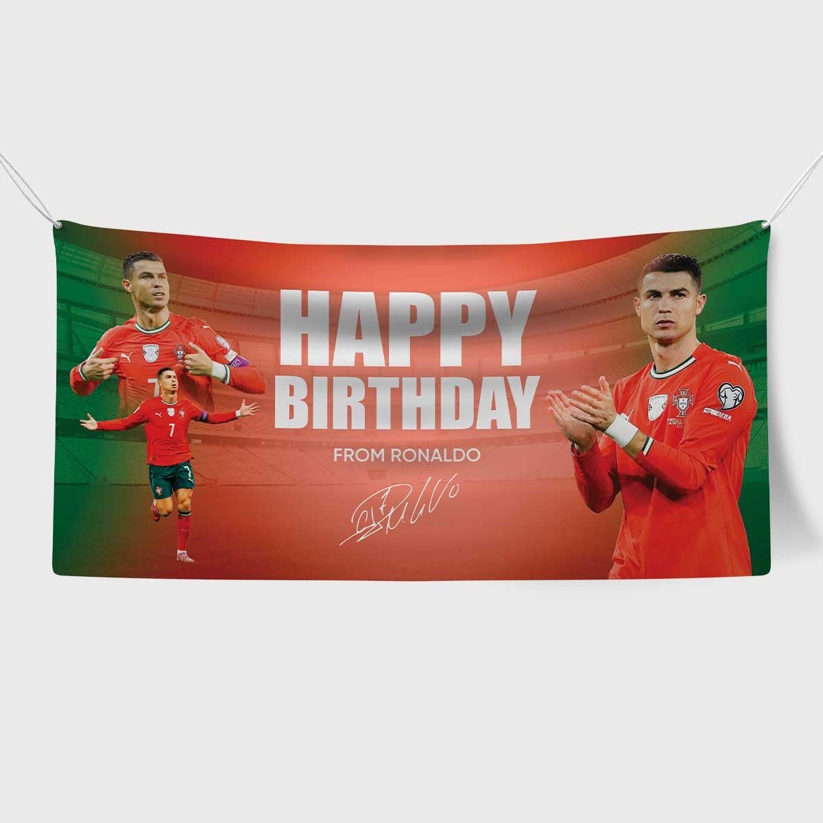 Personalized Cristiano Ronaldo Happy Birthday Banner Football Soccer Theme Party Decoration Custom Ronaldo Birthday Backdrop for Boys Kids Fans Football Birthday Supplies Poster