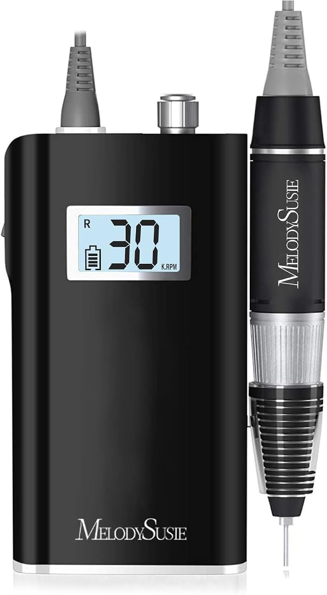 MelodySusie SC320H - Taladro de uñas portátil con clip para eliminación de gel y preparación de uñas | 30000 RPM, inalámbrico, batería de 6000 mAh, tiempo de ejecución de 10 a 14 h, pantalla LED, velocidad continua, bajo calor, pulido de uñas