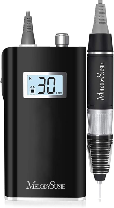 MelodySusie SC320H - Taladro de uñas portátil con clip para eliminación de gel y preparación de uñas | 30000 RPM, inalámbrico, batería de 6000 mAh, tiempo de ejecución de 10 a 14 h, pantalla LED, velocidad continua, bajo calor, pulido de uñas