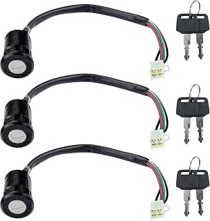 3Pcs 4 Wire Ignition Switch with Key for Tao Tao Coolster 110cc 125cc Chinese ATV Sunl Kazuma Roketa Apollo Coleman Hawk 50cc 70cc 90cc Quad 4 Wheeler Pit Dirt Bike