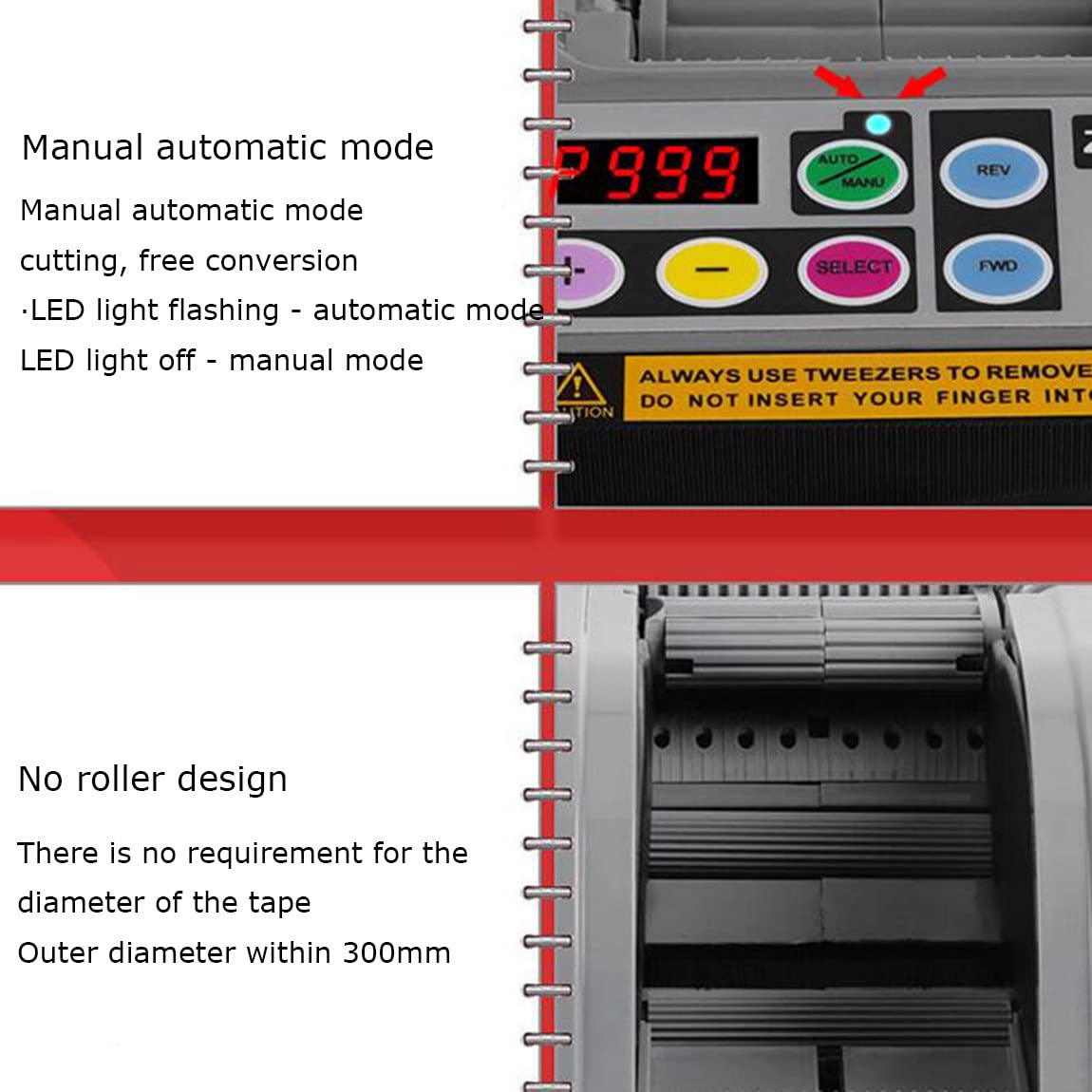 Dispensador de cinta eléctrica Modo dual automático/manualMáquina cortadora de pegamento de doble cara para cinta de acetato Película protectora Pegamento de alta temperatura Adhesivo de doble cara,