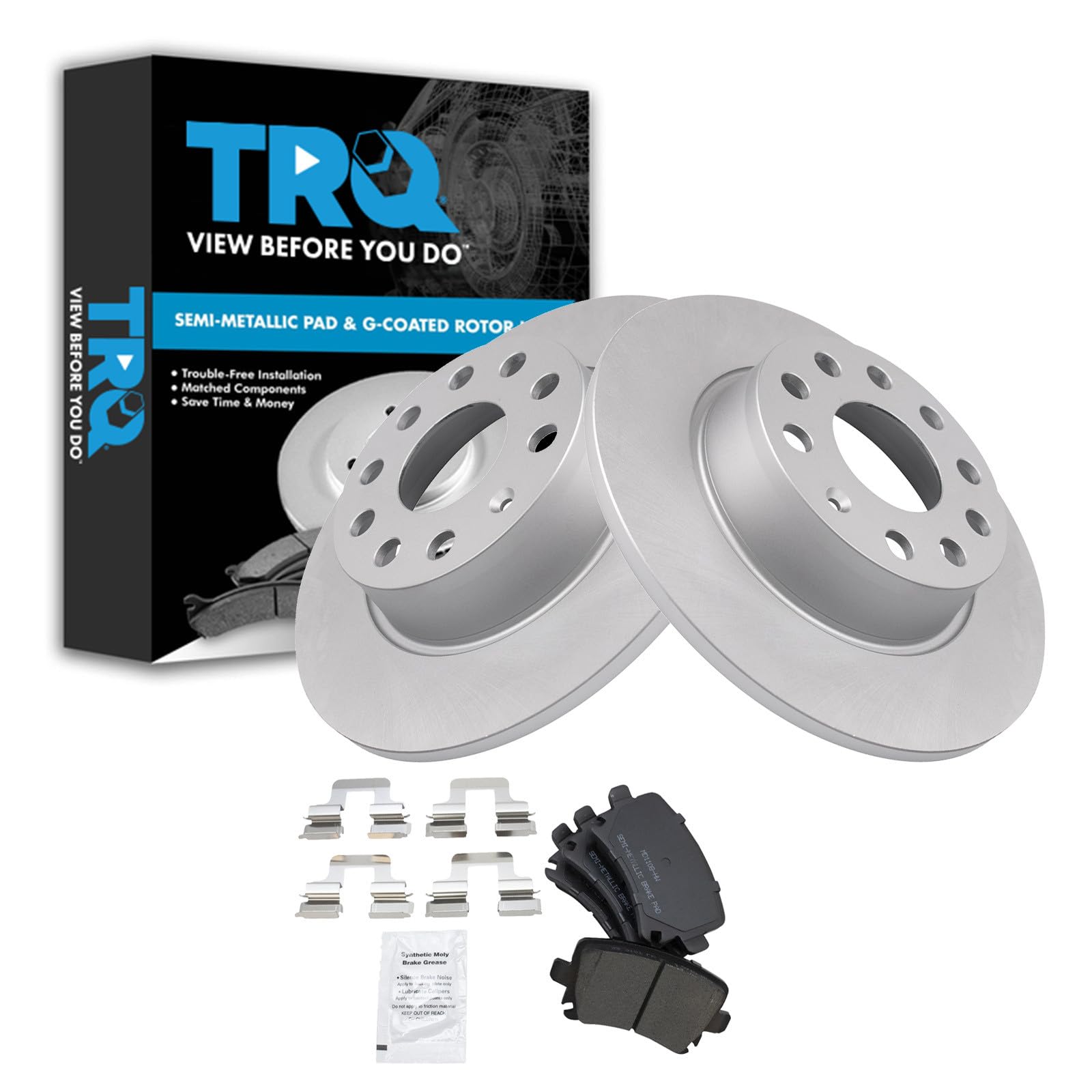 TRQ Rear Brake Pad and Rotor Set Semi Metallic 272 mm Rotors Compatible with 2010 Volkswagen Golf To 11/01/09 Production Date 2011 GTI 2017 GTI