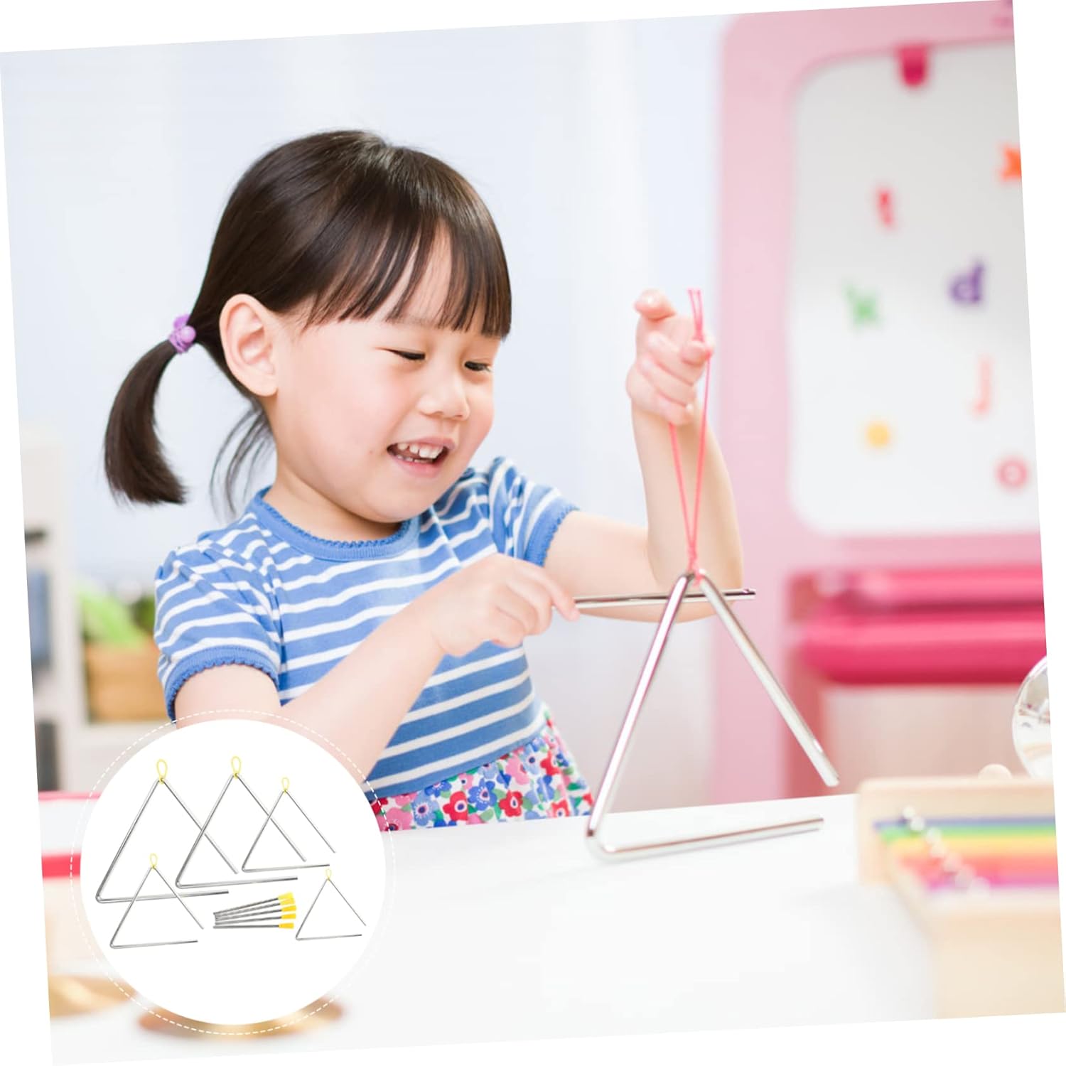 5Sets Triangle Iron Instruments for Percussion Music with Strikers Easy to Carry and Safe Design for Family Fun and Learning