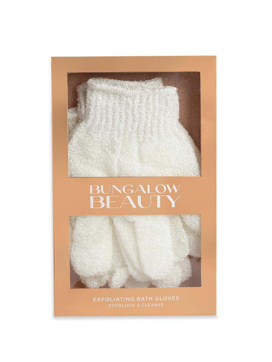 BUNGALOW BEAUTY Exfoliating Loofah Body Hand Gloves for Bathing | Dry Skin | Dead Skin Cell Remover | Body Scrub | Skin Exfoliator for Body for Women (2 Pairs) (White)