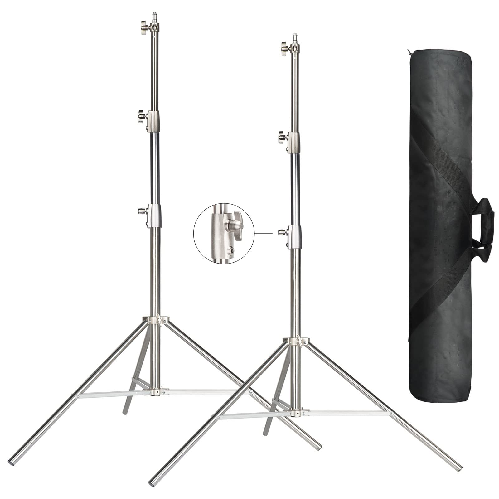 EACHSHOT 2-Pack Light Stand w/Carrying Bag, Stainless Steel Heavy Duty 1/4" to 3/8" Adapter for SL60