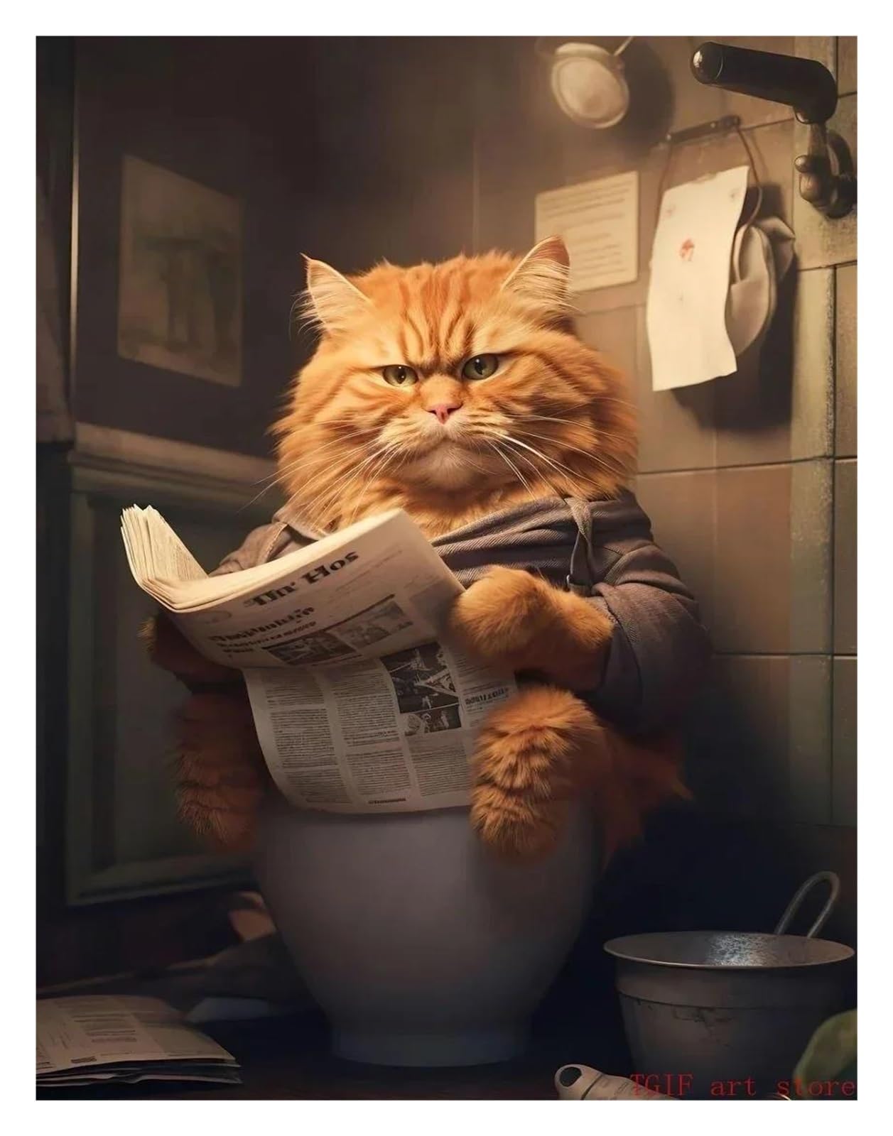 Byambd A Esthetic Pictures Funny Fat Cat Toilet Newspaper Posters Print Wall Rt Esthetics Canvas Painting For Living Room Modern Home Decor(,40X50cm)