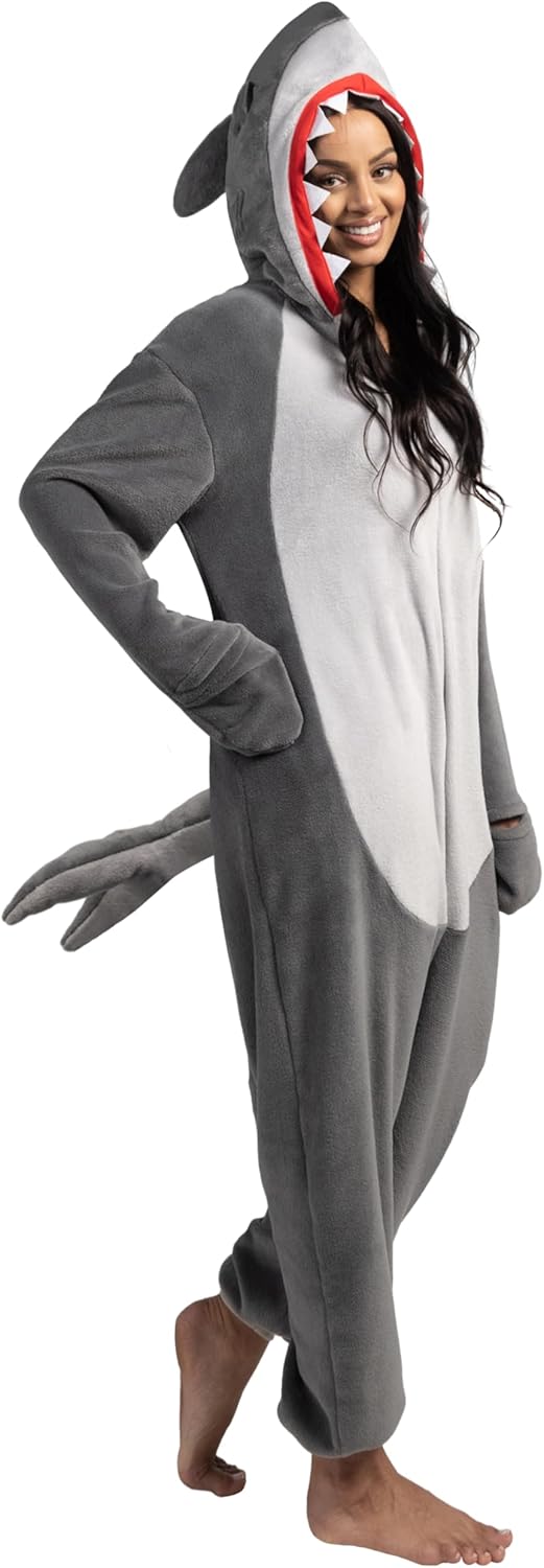 Spooktacular Creations Halloween Shark Costume, Adult Shark Costume, Jumpsuit Marine for Halloween Dress Up Small Gray