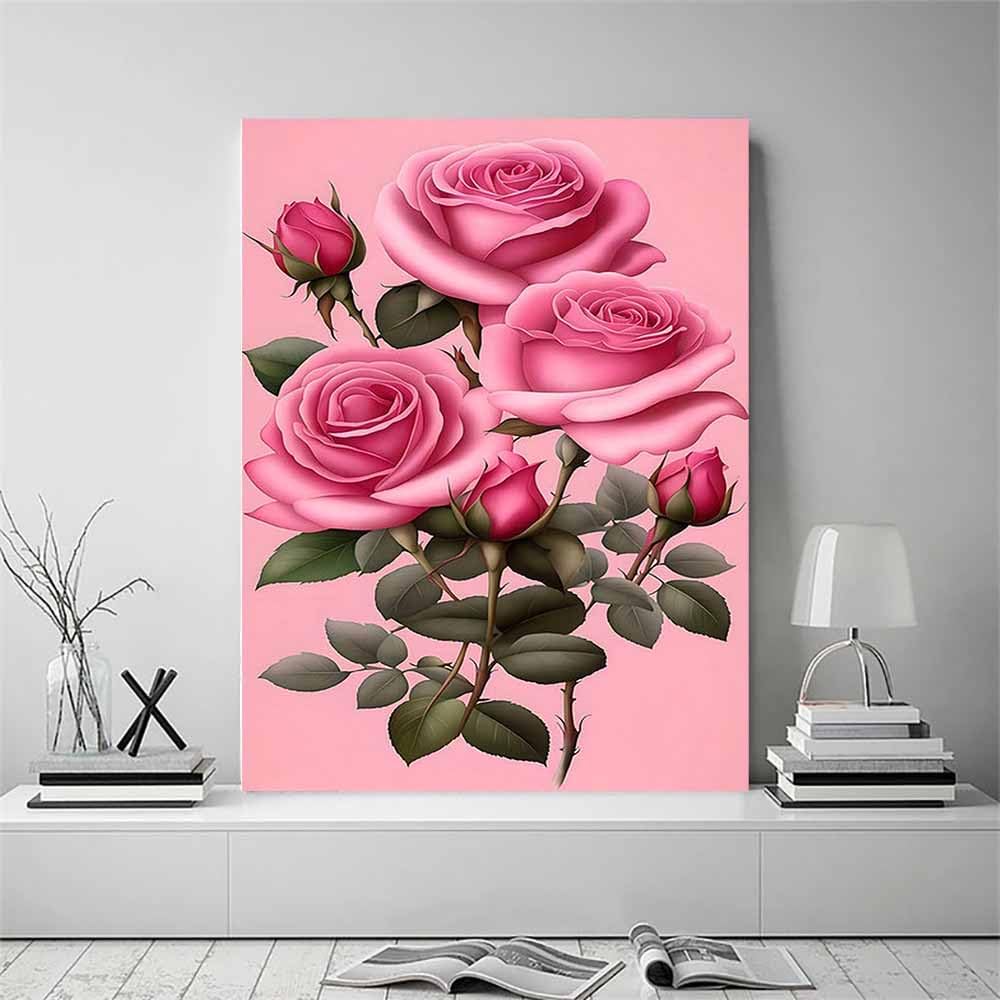 QUSAAOU Wandbilder Wohnzimmer Schön Rosa Florale Blüte Leinwandbild Im Modernen Stil Mit Naturmotiven,Geeignet FüR Schlafzimmer Und Wohnzimmerflure(Rosa)-60x90cm Gerahmt