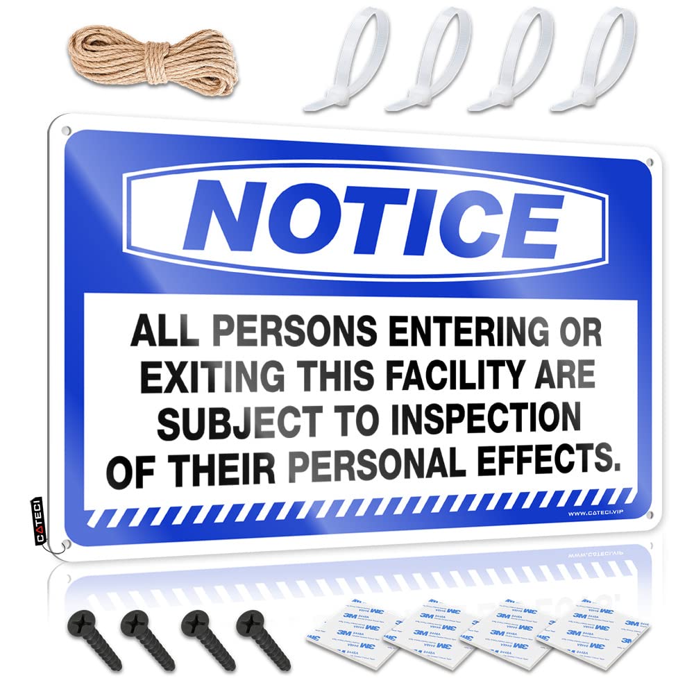 Pravoxi Men's One Color Vintage Metal Tin Sign Notice All Persons Entering Or Exiting This Facility Are Subject To Inspection Tin Sign Bro Cave Sign Bar Tin Signs Vintage