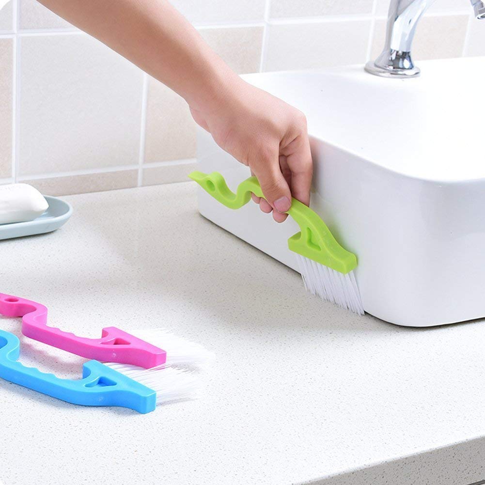 3-Pack Hand-held Groove Gap Cleaning Tools Door Window Track Kitchen Cleaning Brushes (Random Color-Blue, Green, Pink)