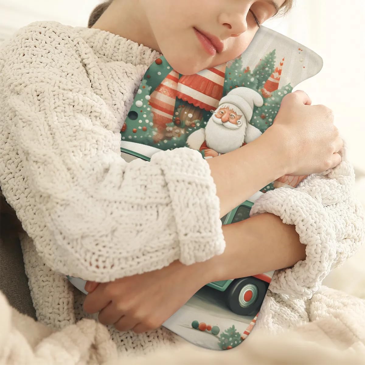 Hot Water Bottle with Soft Cover,2L Fantastic Santa Claus Hot Water Bag for Hot and Cold Compress, Hand Feet Warmer, Abstract Santa Claus Rubber Hot Cold Water Bottle Halloween Christmas Decorations