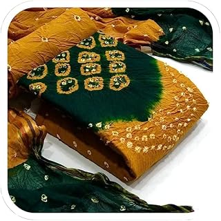TAKSHVI Womens pure cotton rajasthani bandhani unstiched dress material salwar suit set with dupatta (blue) Price In India