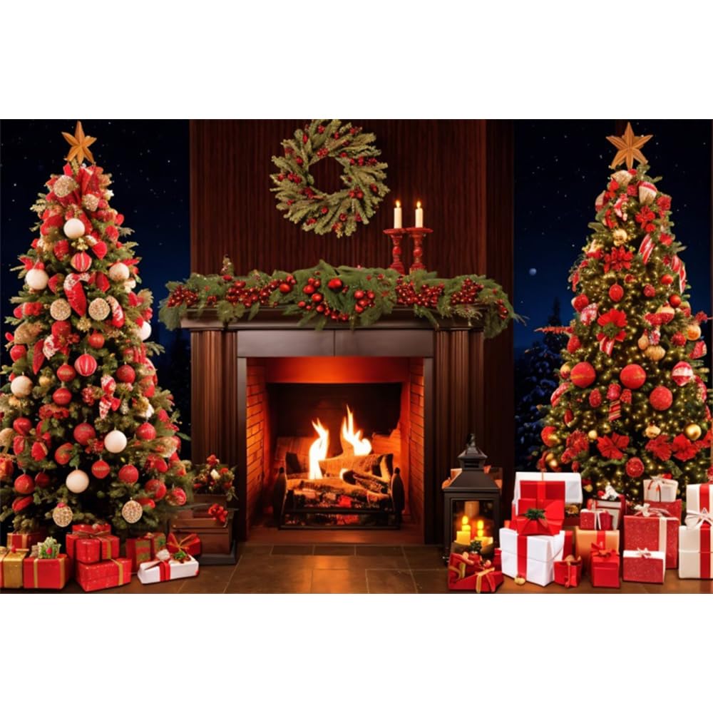 10x8ft Christmas Photo Backdrop - Vintage Fireplace Winter Scene Background For Holiday Parties
