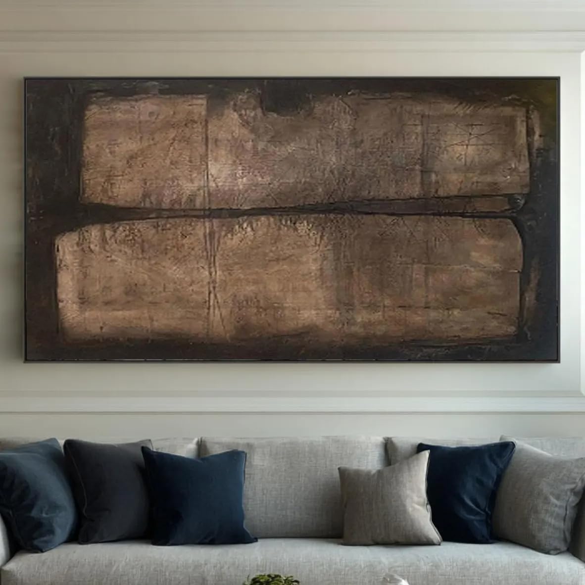 UUDEZO Cuadro abstracto texturizado para pared, pintura al óleo, decoración moderna y orgánica para sala de estar (80x160cm (31x63in)