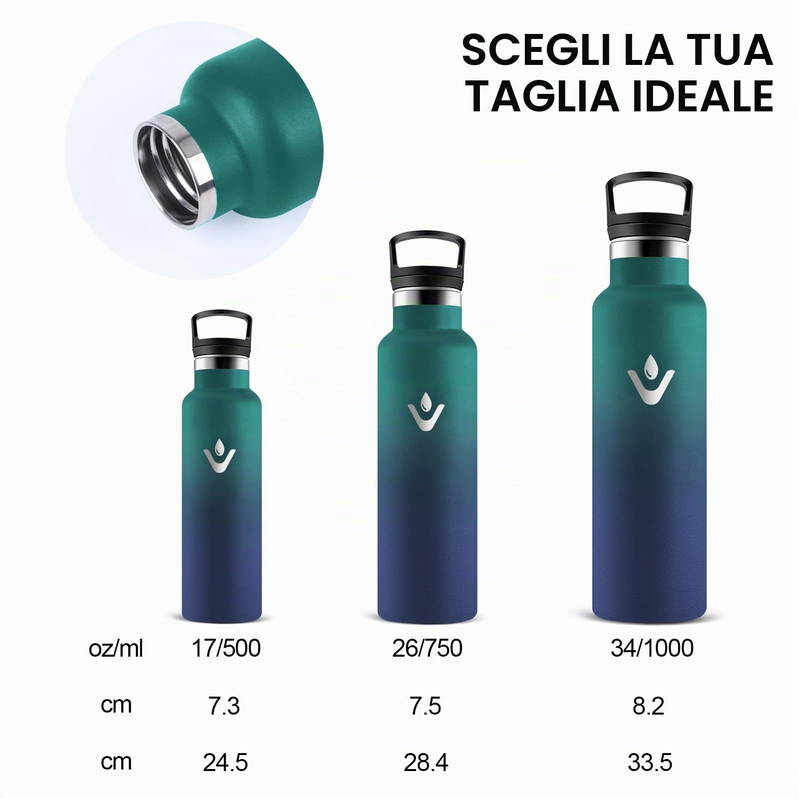 Borraccia Termica 1 litro, Borracce Termiche con Cannuccia, Borraccica Palestra Senza Perdite, Isolato Sottovuoto, Borracce Acciaio Inox Senza BPA, Bottiglia Termica per Bici, Yoga, Lavoro