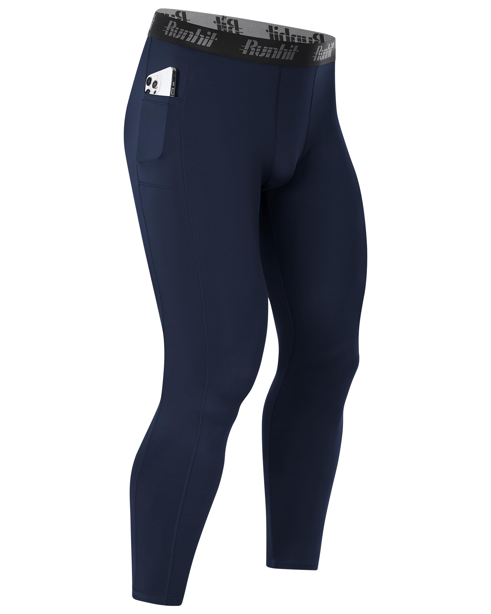 Runhit 1/3er Pack Kompressionshose Herren Lange mit Taschen, Tights Sport Leggings Schnelltrocknende Trainingshose Sporthose Laufhose Atmungsaktiv Funktionsunterhose für Fitness Joggen Training Gym