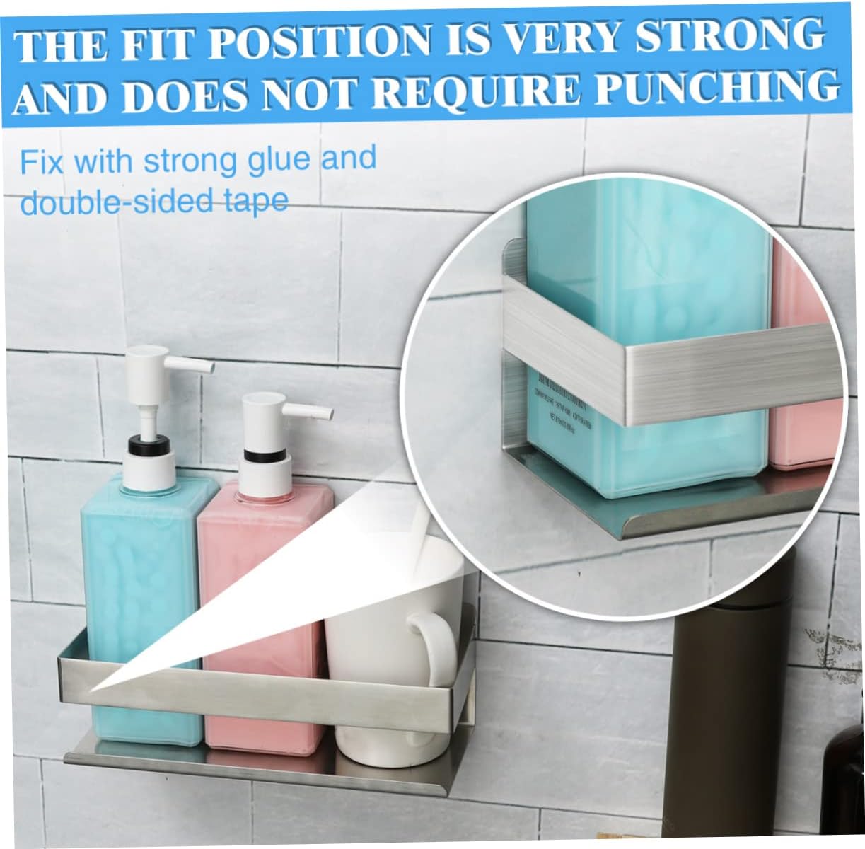 Stable Adhesion Installation Stainless Steel Wall Rack Bathroom Shelves Kitchen Decor Storage Rack