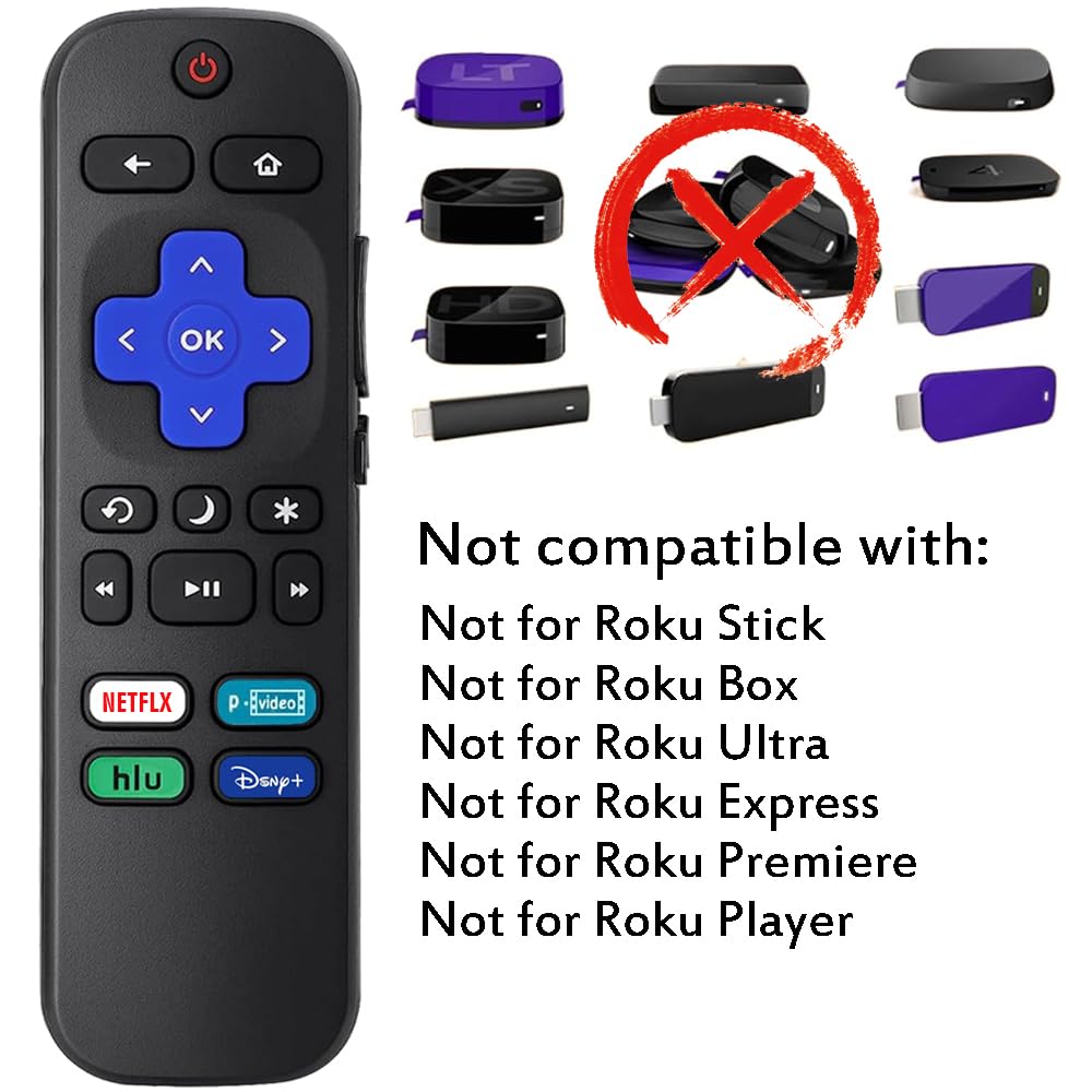 Lot de 2 télécommandes de rechange compatibles avec Roku TV, télécommande universelle pour téléviseurs intelligents Hisense/Onn/TCL/Sharp/Element/Philips/Hitachi/JVC/RCA/Insignia/Sanyo/LG RokuSeries