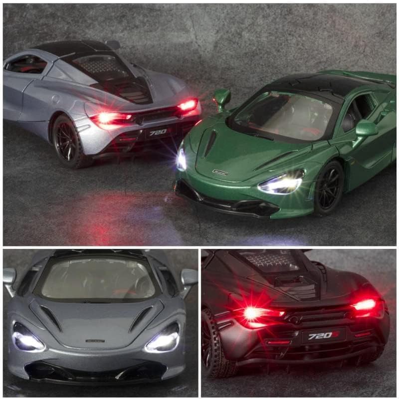 Image of Kids Model 1:32 Mc-Laren 720s Die Cast Metal Car Pull Back Action Opening Doors with Realistic Engine Sound Lights Toy Car Gift for Boys - Green